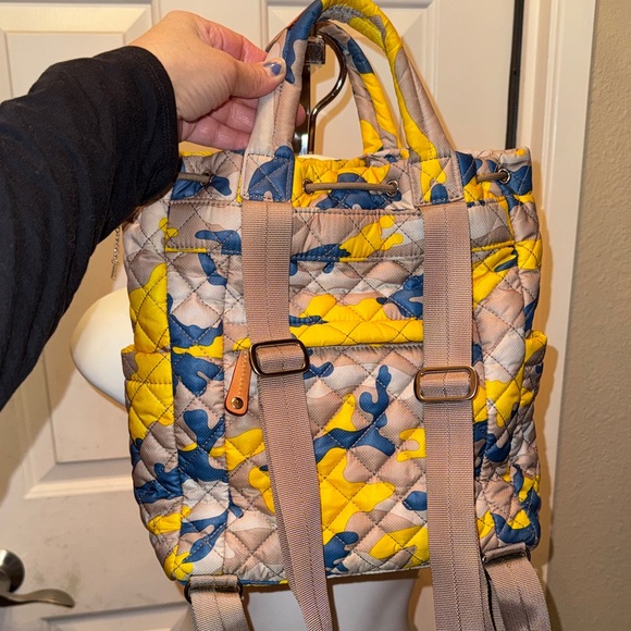 MZ Wallace Quilted Backpack - Yellow, Blue, and Tan camouflage, rare - Picture 12 of 16